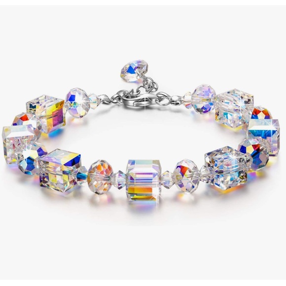 Lady Colour Jewelry - 💜 Sterling Silver Austrian Crystal Cube Bracelet with Lobster Clasp